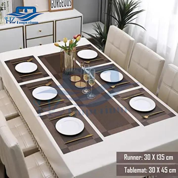 7Pcs Table Mat & Table Runner Set Heat Resistant Placemats, Stain Resistant Washable PVC Table ...