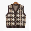 RULINWOODS Women Checked Sweater Vest Street Fashion Retro Plaid Vest. 
