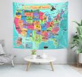 United States Map Tapestry Cartoon America USA State Distribution Colorful Educational Tapestry Wall Hanging for Kids Bedroom. 