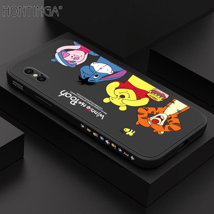 Hontinga for iPhone XS MAX Case Side Design Cartoon Animal Bear Hippo Casing Square Edge Pattern Liquid Silicone Trend Phone Cover