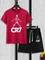 Summer Mens CR7 printed  T-shirt+short For Mens Track Suit. 