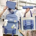 4pcs/set College Student  Fashion School Backpack Multiple Pockets Large Capacity  school bag Canvas Casual for Teenage Girls. 