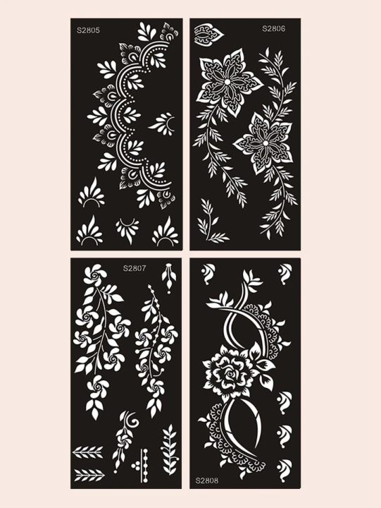 4 Sheets mehendi design stickers, Beautiful mehndi stickers for ladies and girls, easy to use  mehendi DIY