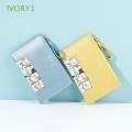 IVORY1 Cute Women Wallets Fashion Design Bank Card Holder Bag Korean Style Wallets Portable Cat Solid Color PU Leather Ultra Thin Simple Short Clutch Bag/Multicolor. 