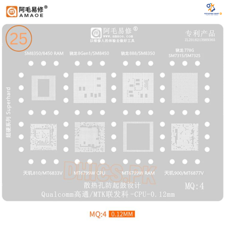 AMAOE Stencil MQ4 For MTK Qualcomm CPU SM8350, 8450, 7325, 7315, MT6833V, MT6799W, MT6877V