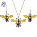 Yellow Bee Necklace Earrings Set  For Girls Best Gift Locket Metal Chain Simple Stylish Never Fade Pendant Jewelry Set for Girls Jewelry set. 