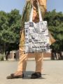Digital Print Tote Bag - Newspaper Hand Made Women's Bag for Laptop & Books with large capacity   Shoulder Bag , laptop bag, University bag , Female handbag , Shopping bag with pocket inside and Front side  Special for college ,university & office. 