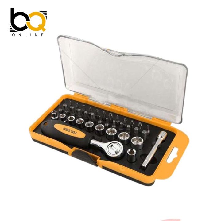 TOLSEN 38PCS BIT & RATCHET SOCKET SET (1/4" DRIVE) TPR HANDLE (20035)