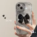 3D Wavy Curved Edge Art Ink Case Compatible For iPhone 11 13 XR 14 12 Pro Max 8 7 6 6s Plus X XS Max SE 2020 Cute Bowknot Back Cover with Bracket Phone Stand. 