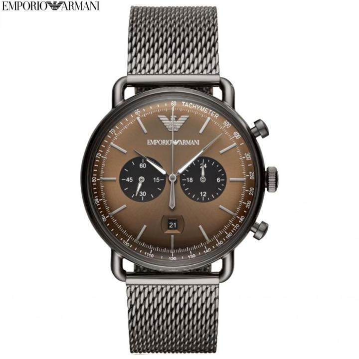 Emporio Armani Silver Mesh Strap Brown Dial Men's Watch-AR11141
