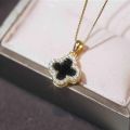1 Pc Zircon Four-leaf Clover Necklace Double Sided Shell Clavicle Necklace for Woman Gift. 
