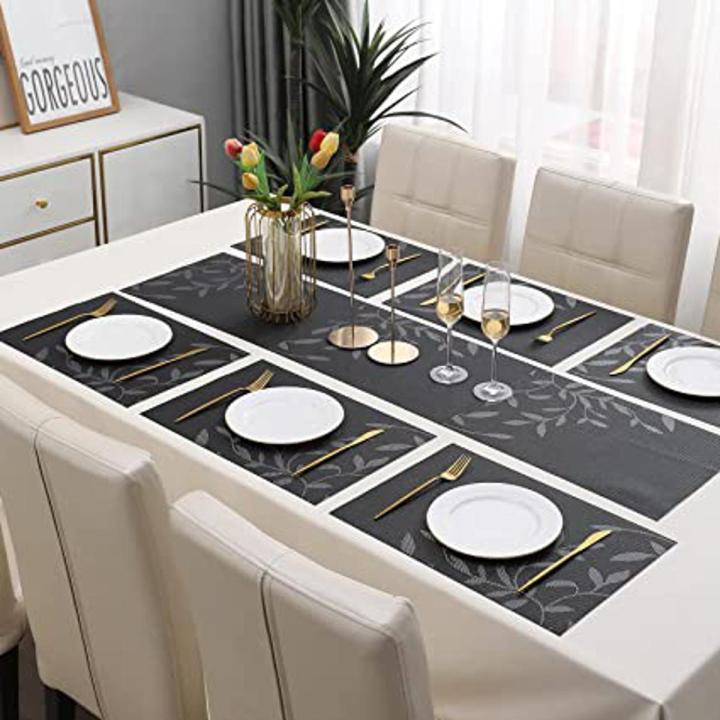 New Arrival Designs Washable 7 Pieces Dining Table Mat & Runner Set (6 Mats & 1 Runner) Multi Design