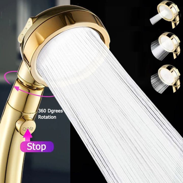 High Pressure Shower Head 3 Spray Setting with ON/OFF Pause Switch 360 ...