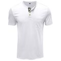 Men's Summer Henley Collar Tops, Solid Color Short-Sleeve Buttoned Decoration Slim T-shirt. 