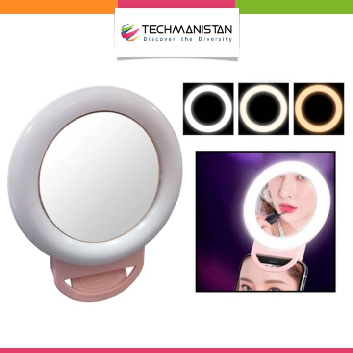 Techmanistan Portable Phone LED Selfie Ring Light With Mirror, Mobile Ring Light