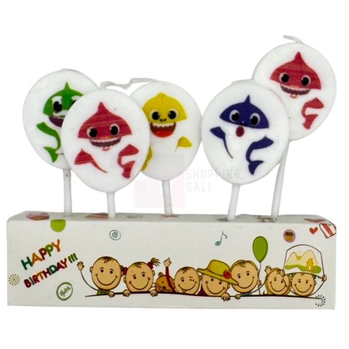 Baby Shark Candles - Cake Decoration Candles - Multi Colors - Girls Theme - Pack Of 5 Candles