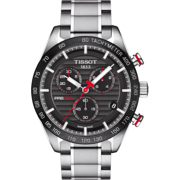 Tissot T-Sport PRS 516 Silver Stainless Steel Black Dial Chronograph Quartz Watch for Gents - T100.417.11.051.01