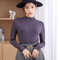 Modal bottoming shirt Long-SleeveTT-shirt Women's Autumn and Winter New Half Turtleneck Large Size Slim Fit Inner Wear Solid Color Thin Top. 