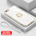 For iPhone 6s / iPhone 6 Back Cover with Ring Holder Stand + Wrist Strap Shiny Plating Square Bumper Protective Case Soft Silicone Shockproof Mobile Phone Cases. 