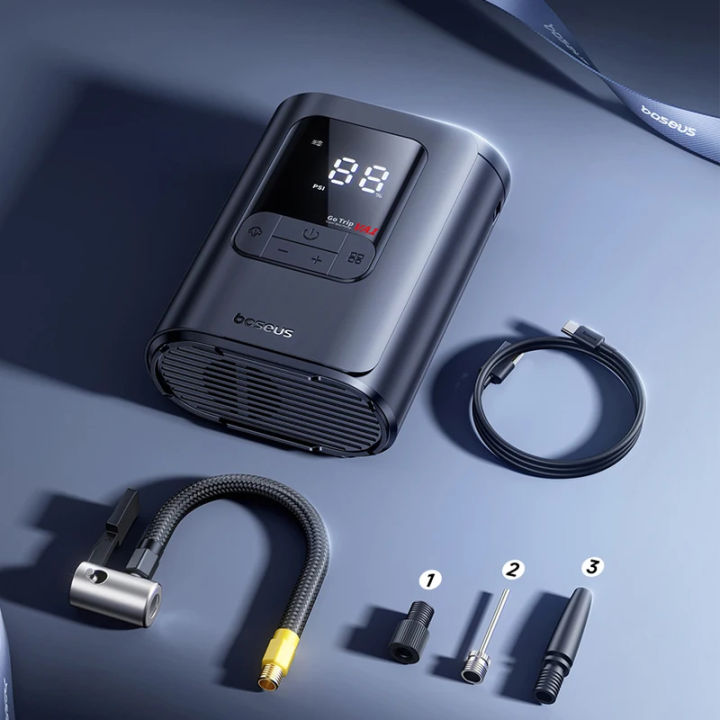 Baseus Tire Inflator Pump, Rechargeable Car Air Pump, Smart Digital Tire Pressure Detection Air Compressor Pump for Car, Bike, Motorcycle