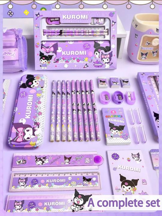 Kuromi Stationery Gift Set – Sanrio School Supplies Stationery Items for Girls | Early Learning School Stationery | Cute Purple Case Pencil Geometry Gift for Girls