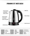 Electric Kettle 2 Liter Stainless Steel Automatic Cordless Kettle Electric, E Kettle Tea Hot Water Car Travel Portable Electric Kettle Auto Shut-off 2 Ltr, Silver Black.. 