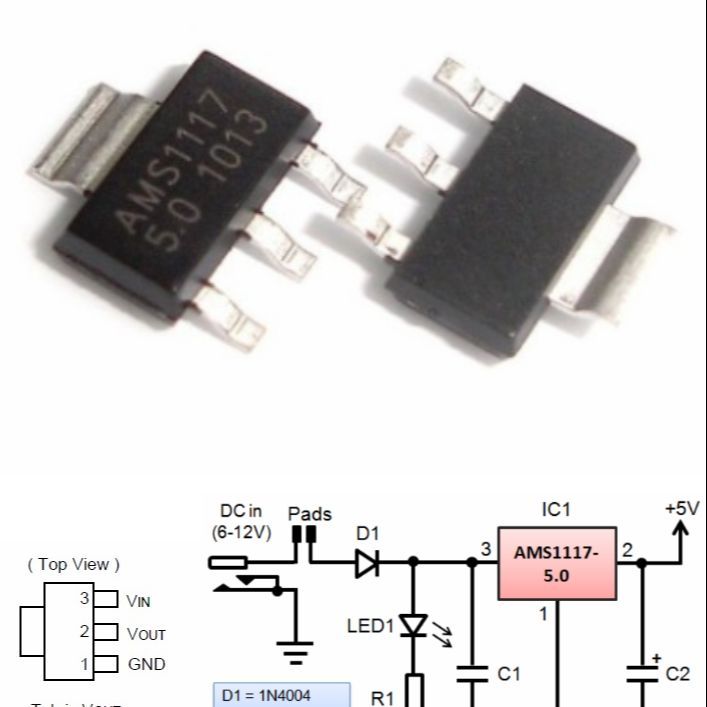 5pcs AMS1117-5.0V 5V Fixed voltage regulator SMD SOT-223 Linear Voltage Regulator
