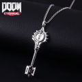 【PeacemPeace】 Game Doom Eternal Slayer Key Necklace Vintage Doublesided Engraving 3D Key Penant Necklaces for Fans Jewelry Accessories. 
