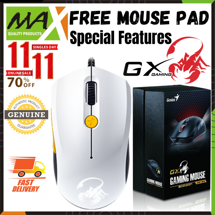 RGB Genius GX Gaming Mouse with Free GX Gaming Scorpion Mouse Pad (5 Buttons And 5000 DPI). White and Orange.
