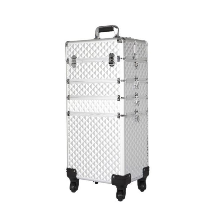 Makeup Trolley Vanity Aluminum Trolley Professional Makeup Trolley Rolling Train Case 5 in 1 Makeup Train Case Professional Cosmetic Organizer Makeup Traveling case Trolley Cart Trunk