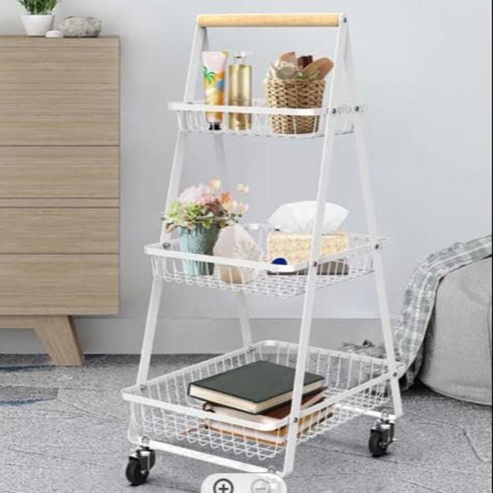 Multi-Function Multi Purpose 3-Tier A Shape Metal Mobile Trolley Cart (White)