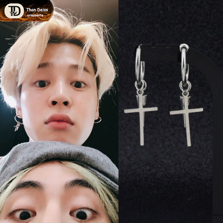 ES Bulletproof boy Park Jimin same style cross pointed cone earrings without pierced ear clips wholesale