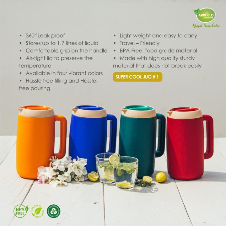 Jug -  Cooler Jug - Insulated Jug - Super Cool Jug Capacity (1.7Ltr) Random Colors