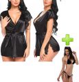 Pack of 3 Bridal Nighty Set, Black Silk Long Gown, Sexy Sleepwear for Women. 