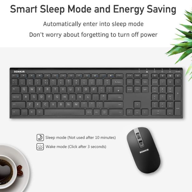 Sonkir K-18 Keyboard Mouse Set Wireless, Rechargeable Ultra Thin Keyboard Combination with Free Cover Film, Quiet Whisper Mouse, 2.4 GHz Wireless Connection  (Black)