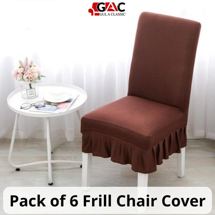 Frill Dining Chair Covers Set - Pack of 6 - For Arm Less Chairs Dust Proof Skirt Chair Covers Universal Ruffled Chair Covers Wedding Hotel Banquet Decoration