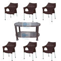 Set Of 6 Ratan Plastic Chairs And Plastic Table. 
