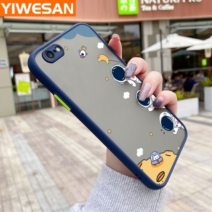 YIWESAN For Iphone 6 Plus Iphone 6s Plus Case Cartoon Cute Space Astronaut Thin Edge Frosted Transparent Hard Cases Shockproof Casing Full Cover Protect Case