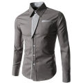 Skymountain Fashion Men Stand Collar Long Sleeve Color Block Button up Shirt Slim Fit Top. 