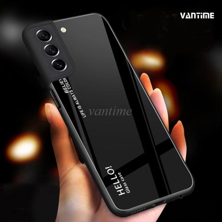 Vantime for Samsung Galaxy S21 FE 5G Case Gradient Phone Back Hard Glass Cover