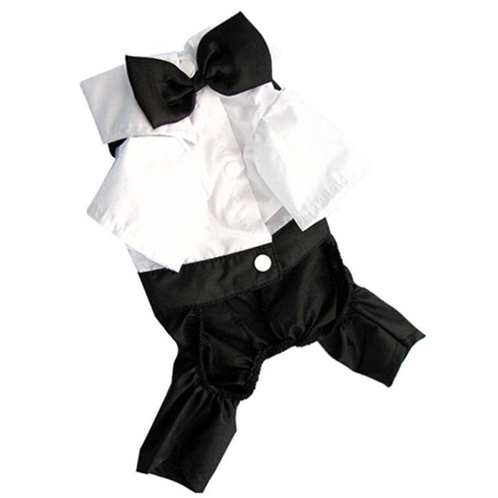Pet Dog Cats Clothes Prince Tuxedo Bow Tie Suit Puppy Costume Jumpsuit Coat S-XXL