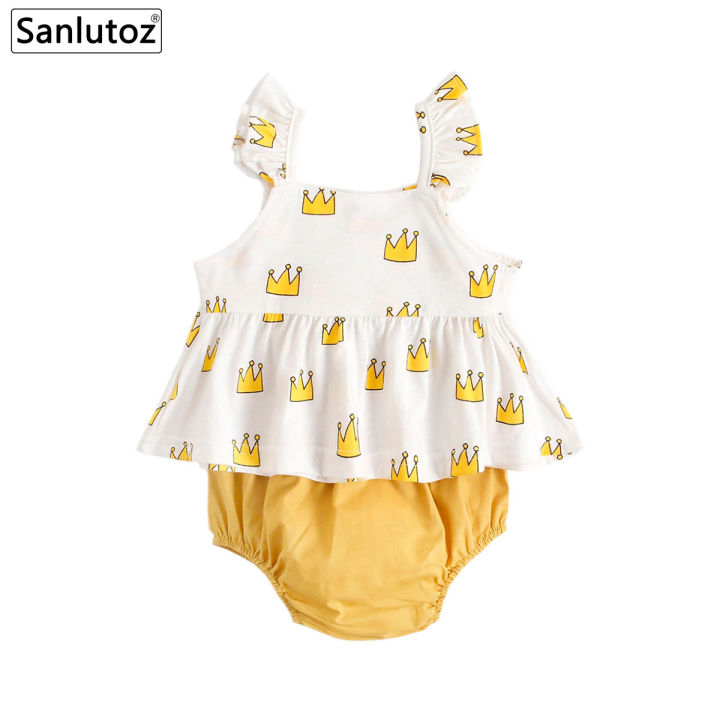 Summer Princess Baby Girls Clothing Set Cotton Newborn Baby Clothes Cute Toddler Girls Tops Bloomer 2pcs