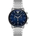 Emporio Armani Blue Dial Silver Stainless Steel Chronograph Watch For Men AR11238. 