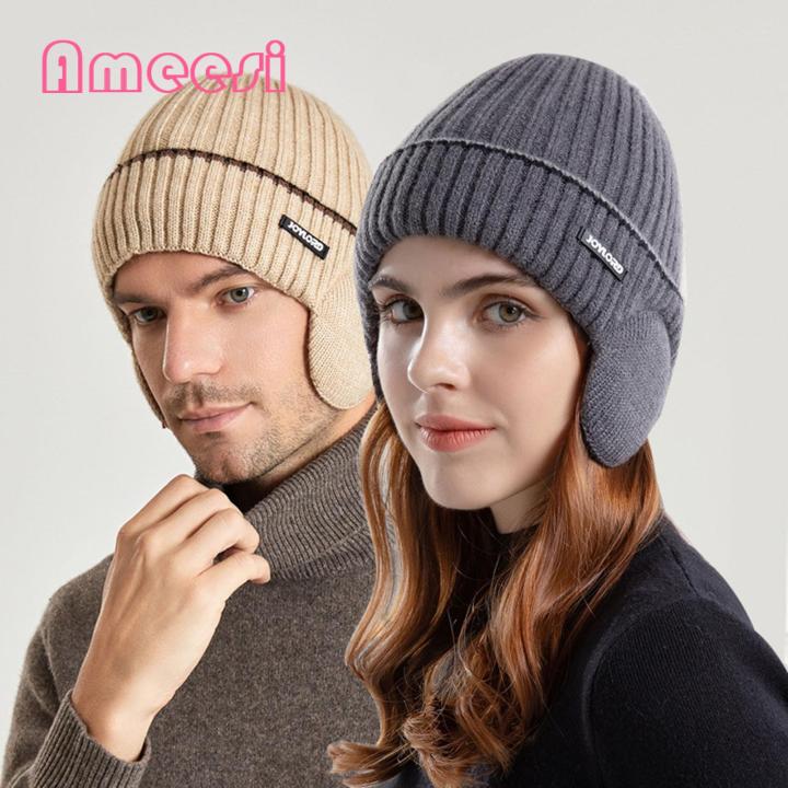 Cold Weather Beanie Hat Cozy Winter Beanie Hat for Men Women Warm Knit Wool Hat with Earflaps Fleece Lining Winter Thermal Hat