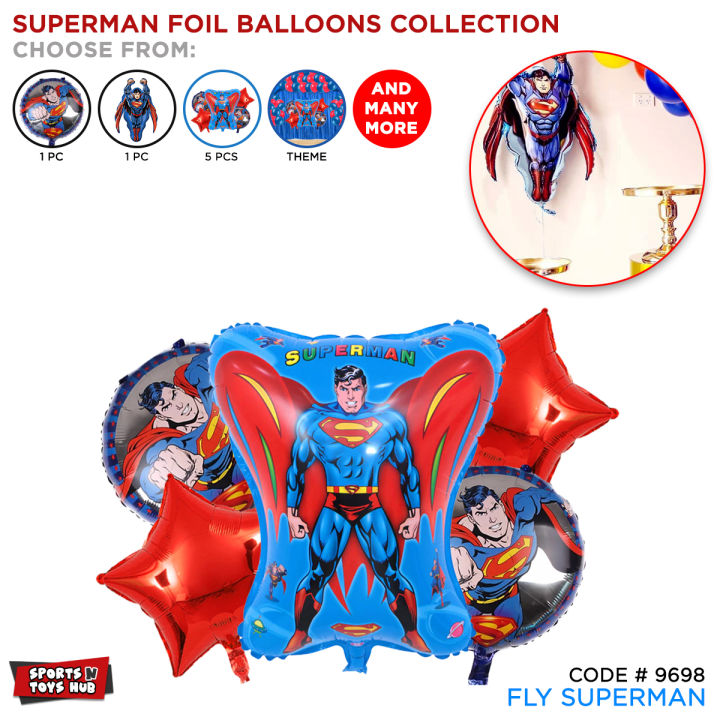 Superman Foil Balloons Collection, Superhero Super Man Movie Characters Chrome Metallic Balloons Set For Boy Reusable Balloon For Birthday Parties Decoration Super Hero Theme Party Supplies Pre School Class Theme For Party Decor Kids