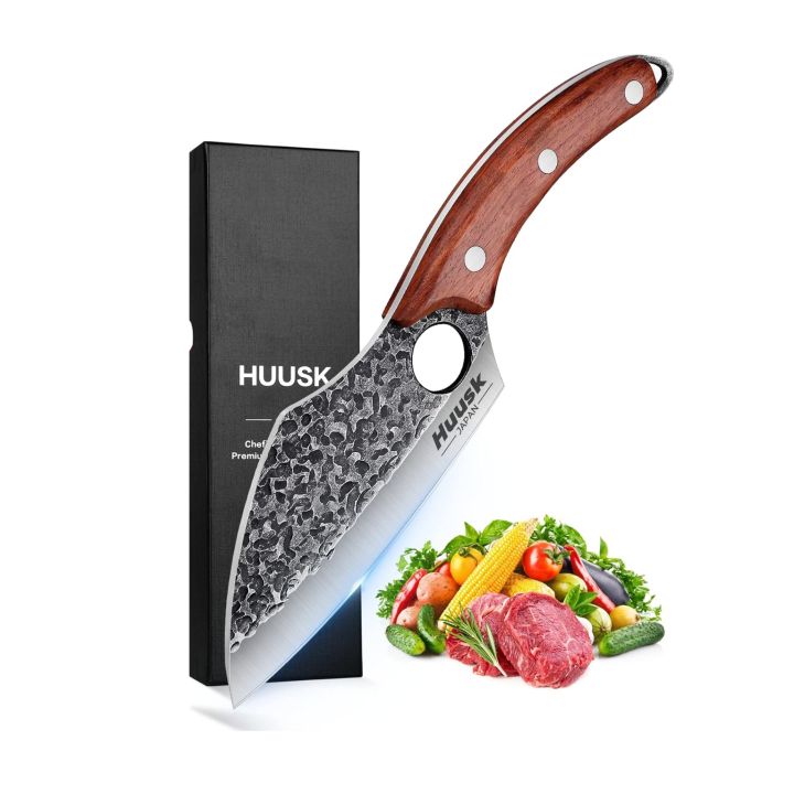 Original Made In Japan Huusk Knives, Hand Forged Meat Cleaver Butcher Knife for Meat Cutting, Japanese Kitchen Viking Knife with Sheath, Cooking Knife for Kitchen and Outdoor Camping, Thanksgiving
