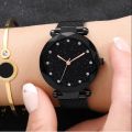 AlRashid Shopping Store Black Color 12 Point Diamond Studded Magnet Stainless Steel Wrist Watch Magnet For Girl-Woman. 