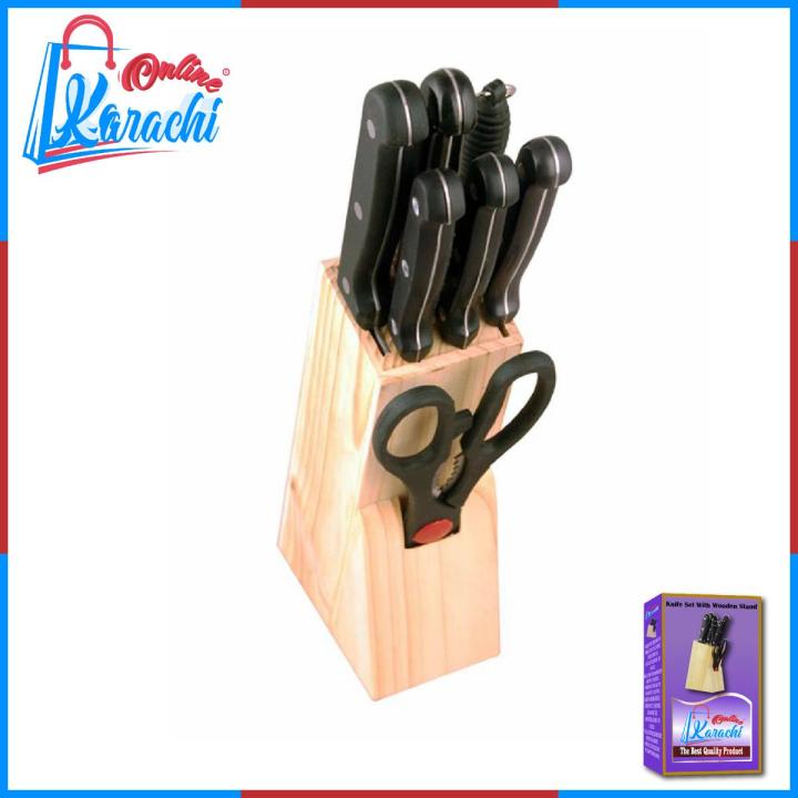 Online Karachi - Pack of 8 Knife Set With Wooden Stand .
