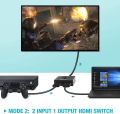 DUAL FUNCTION Switch   HDMI Splitter 2x1 Adapter 1080P  4K Video For Plug And Play. 