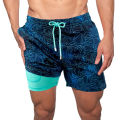 Swimming Shorts Soft Fabric Double-layer Elastic Waist Drawstring Men Swimwear. 